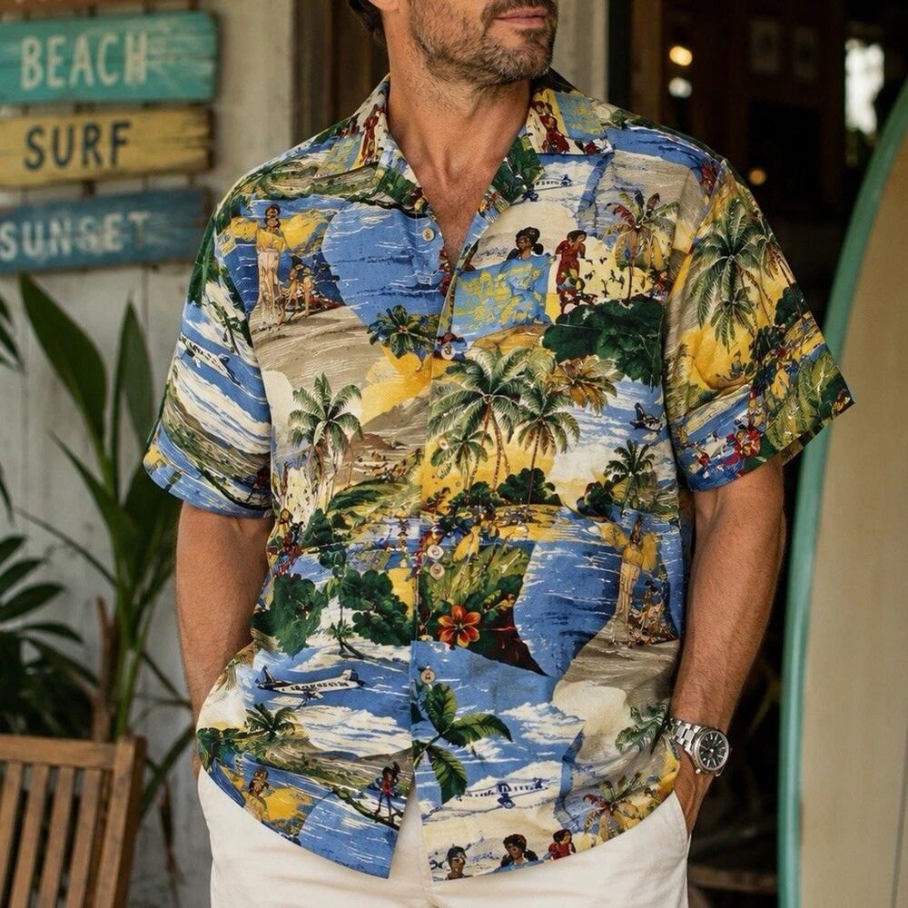 Vintage Reyn Spooner TPA Transpacific Hawaiian Aloha Shirt Mens XL Island Print